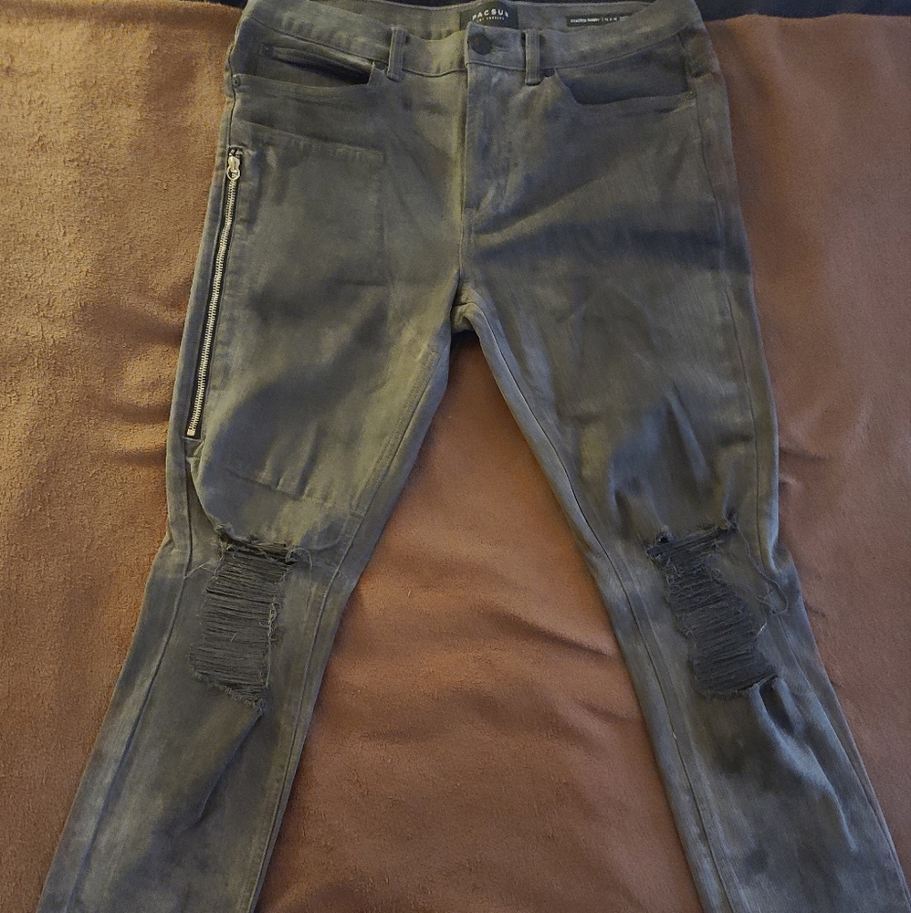 PacSun Distressed Stacked Skinny Jeans | Ripped Knees | Dark Gray | 32 x 32 - Picture 1 of 9